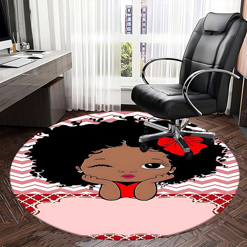 Charming Afro Girl Chair Mat Round Carpet for Home Decor, Office Use, and Gifts Suitable for Bedrooms, Living Roomss0276b