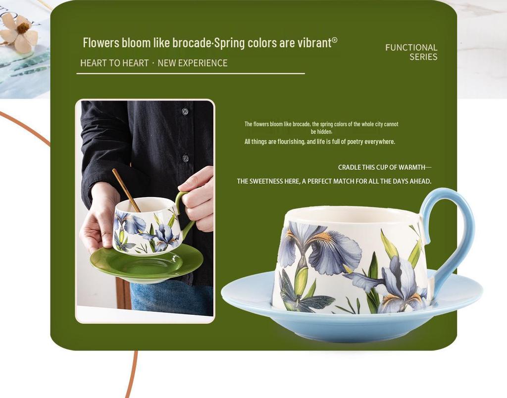 Set di Tazza da Caffè e Sottotazza in Ceramica Retro di Alta Gamma con Scatola Regalo per il Tè del Pomeriggio