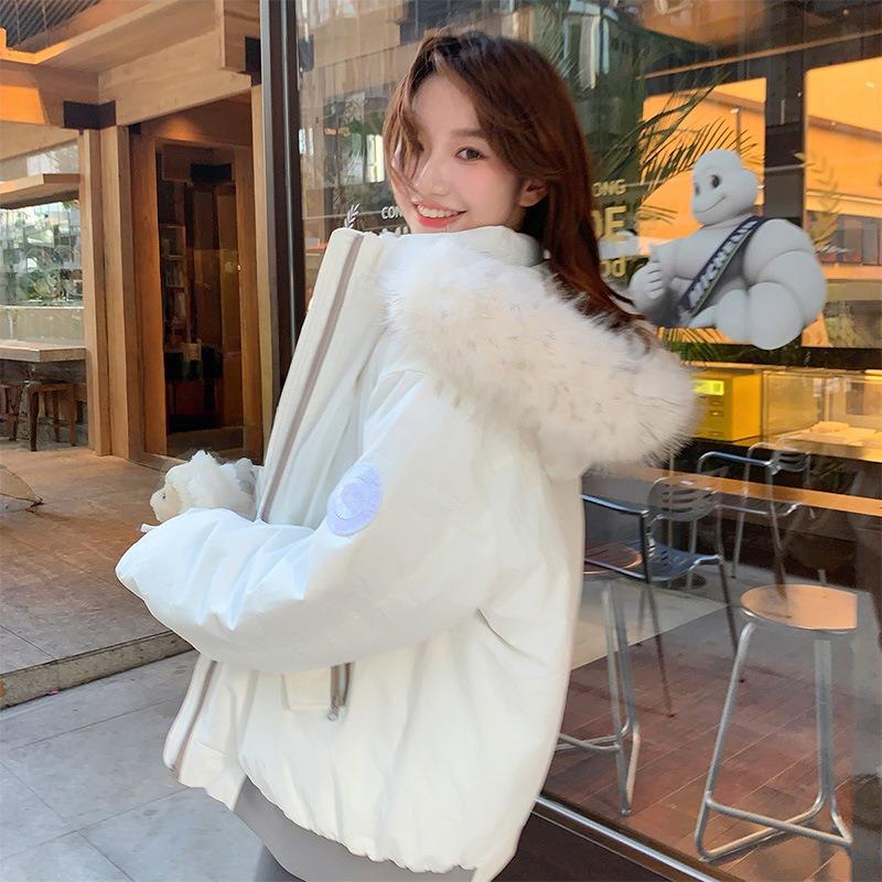 Fur collar tooling cotton clothes women's winter new badge thickened cotton clothes loose hooded bread clothes jacket