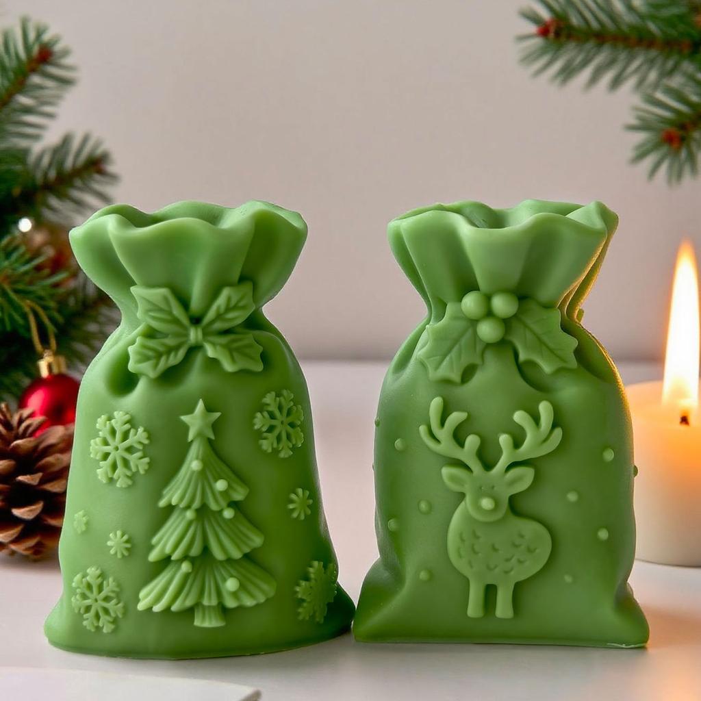 საშობაო სასაჩუქრე ჩანთის ფორმის სილიკონის სანთლის ფორმა ეპოქსიდური ფისისგან სანთლის, საპნის, შოკოლადის დასამზადებლად, საშობაო სახლის დეკორაცია