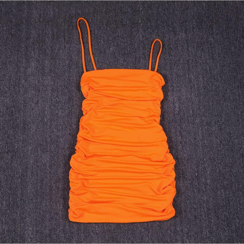 

Outfitgirl Green Sexy Ruffle Hip Tight Dress Women s Small Slim-Fit Nightclub Slip Dress Orange color S