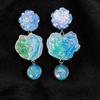 Silver Needle Marbled Resin Flower Earrings - Resort Style, Cross-Border, Exaggerated, High-End Niche Earrings for Women