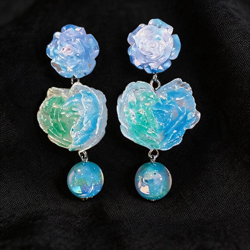 Silver Needle Marbled Resin Flower Earrings - Resort Style, Cross-Border, Exaggerated, High-End Niche Earrings for Women