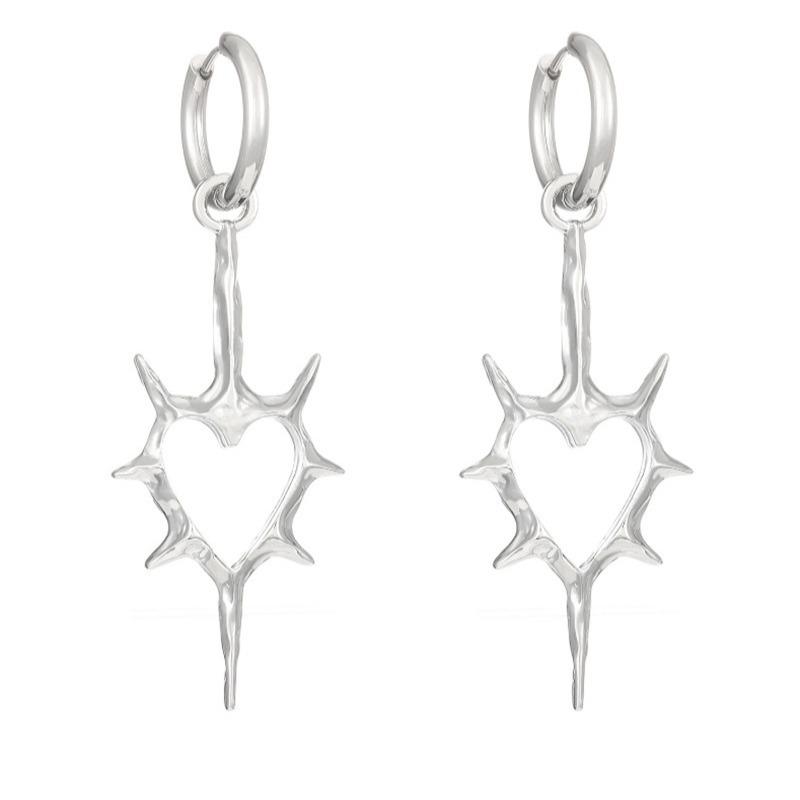 Openwork Thorn Heart Stainless Steel Couple Earrings - Men's & Women's High-End Style