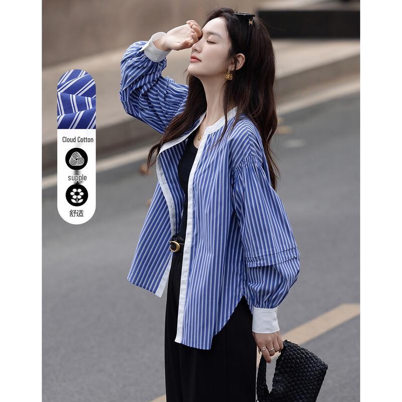 Demana Women s Elegant Striped Puff Sleeve Blouse XL