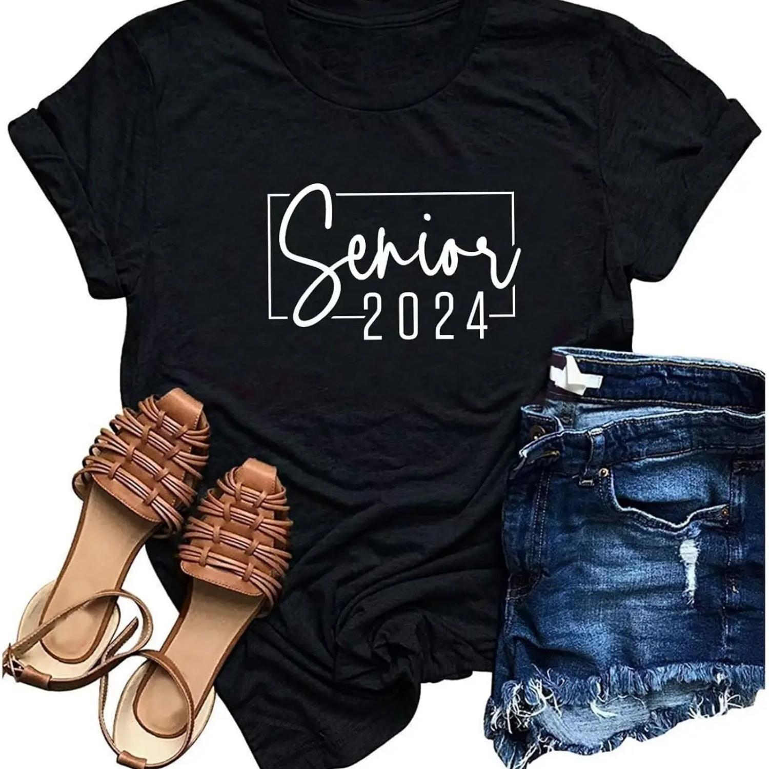 Women s Senior 2024 T-Shirt Class of 2024 Graduation T-Shirt Senior Gift Trendy Graphic Tops S чёрный