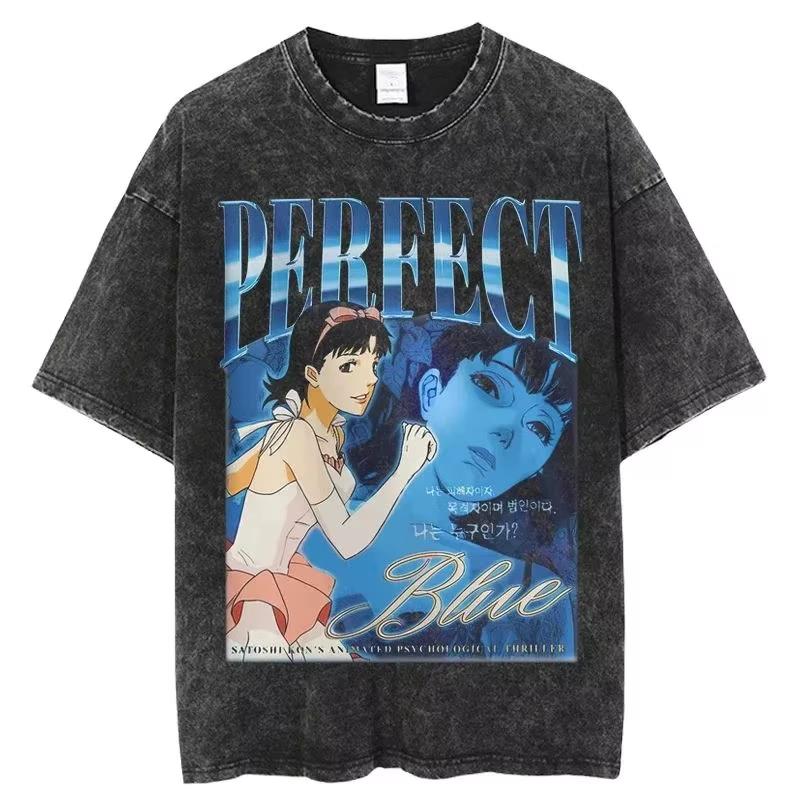 Perfect Blue Vintage Washed Graphic T-Shirts forand Wo Short Sleeve Plus Size Unisex Fashionable Cotton Breathable197