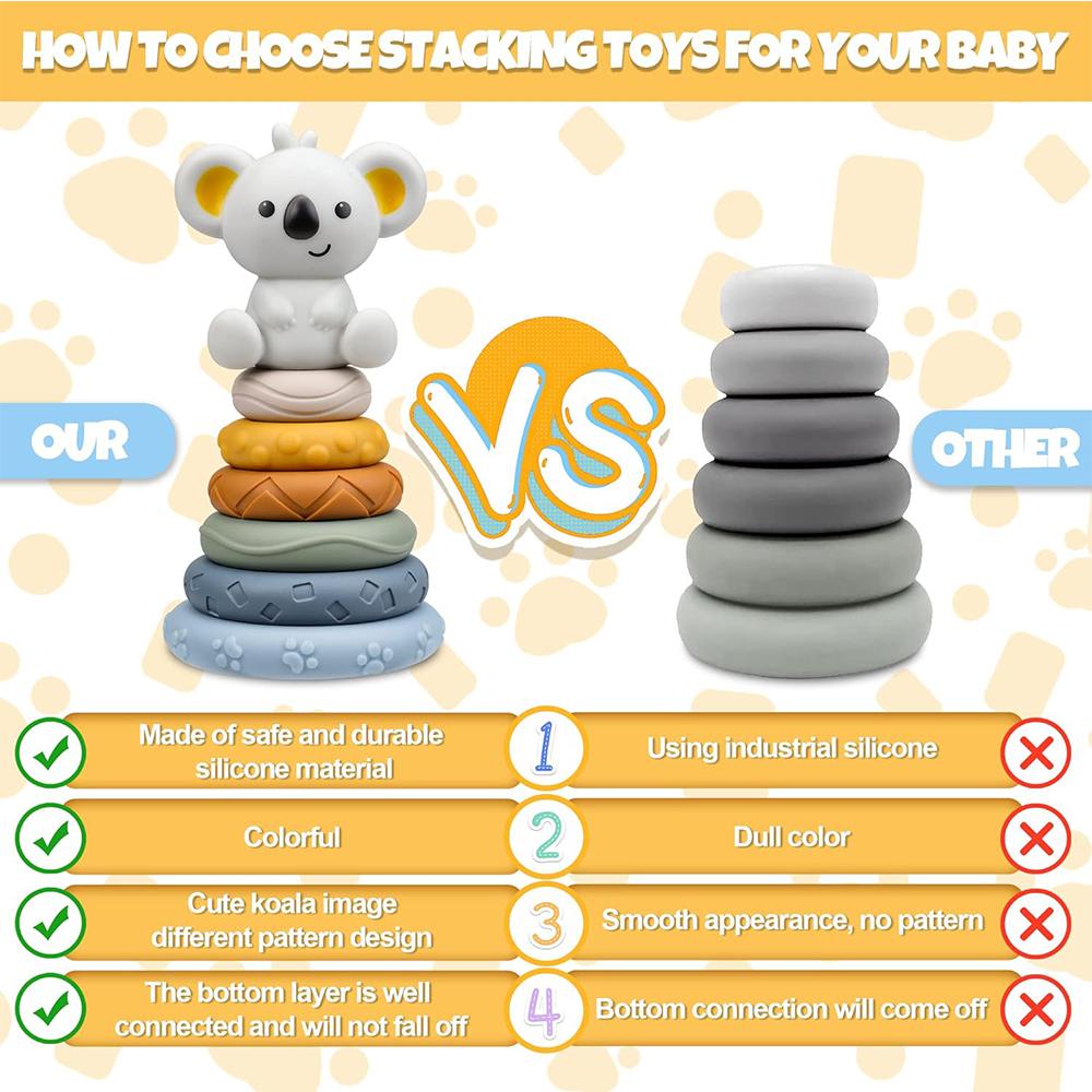 Infant Montessori Sensory Intellectual Development Collection Developing Fine Motor Skills Koala Stacking Tower Educational Playthings