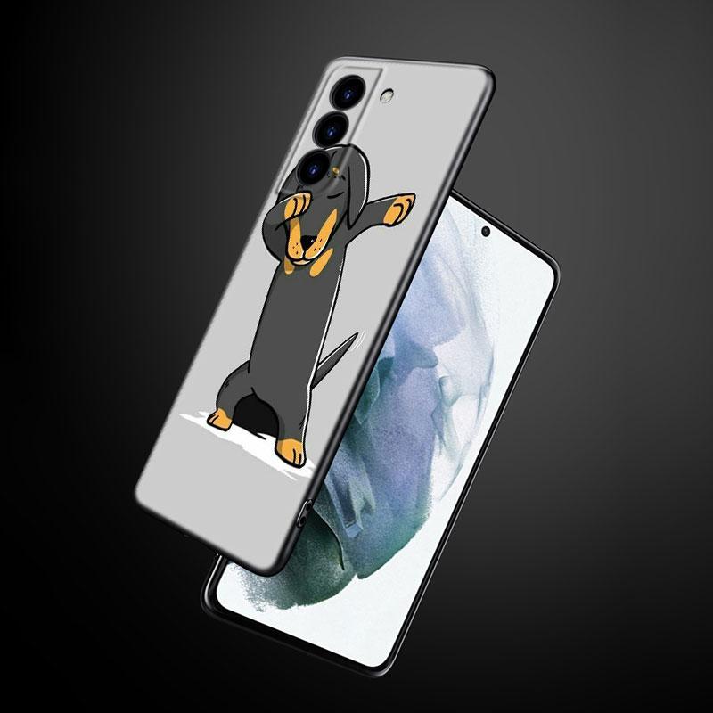 Cute cartoon Dachshund Dog Phone Case For Samsung Galaxy S22 Pro S21 S20 Ultra FE S10 Lite 5G S10E S9 S8 Plus Soft Black Cover