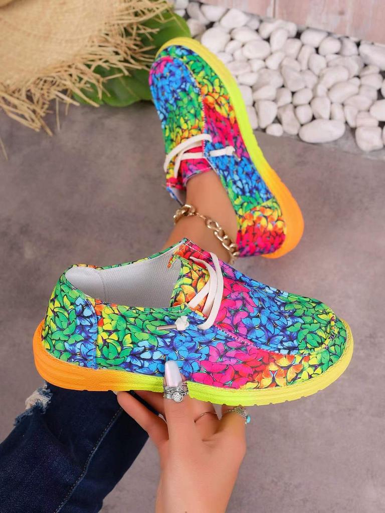 2025 Autumn Foreign Trade New Large Size Lace-up Color Low-top Single Shoes Women's Candy Color Lazy Canvas Flat-soled Single Shoes