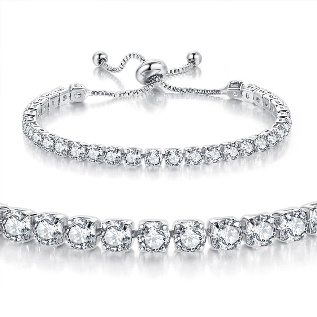 Adjustable 4MM Round Rainbow Zircon Tennis Bracelets for Women Men Fashion Silver Color Crystal Chain on Hand Trend Jewelry H133