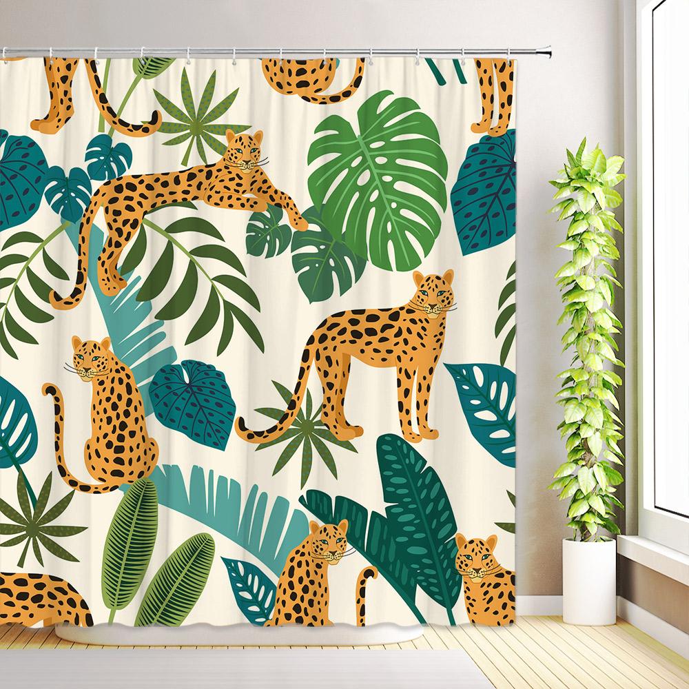 Tropical Leaves Shower Curtains Green Palm Banana Leaf Monstera Jungle Plants Hawaiian Modern Flowers Butterfly Bathroom Decor