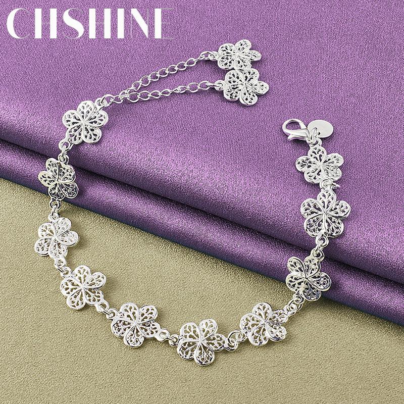 CHSHINE 925 Sterling Silver Flower Chain Bracelet For Women Lovers Wedding Fashion Charm Jewelry