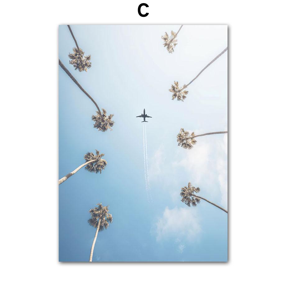 Blue Sea Beach Car Surfboard Tree Wall Art Canvas Painting Seascape Posters Prints Hotel Bar Wall Pictures For Living Room Decor