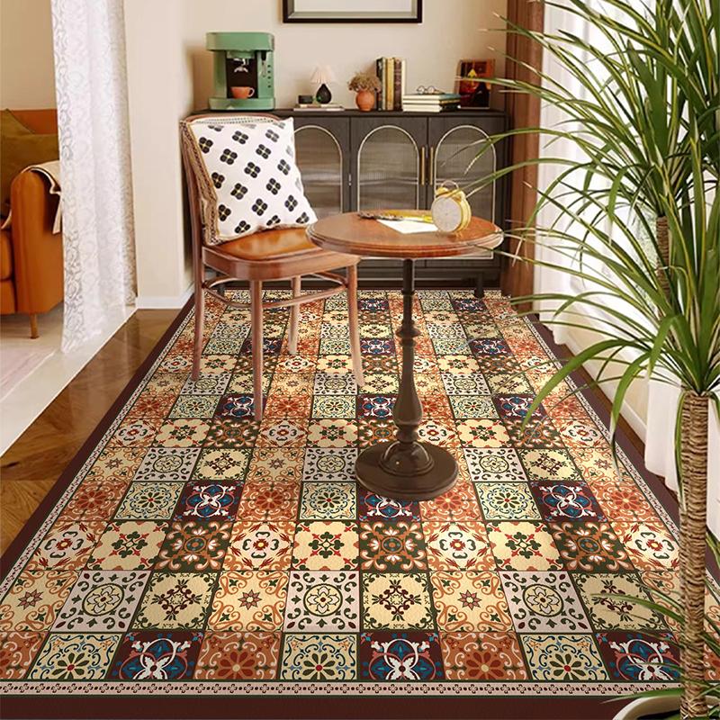 Balcony Waterproof Floor Mat Large Size Pvc Leather Anti-slip Carpet American Retro Home Decoration Rug for Kitchen Floor Mat