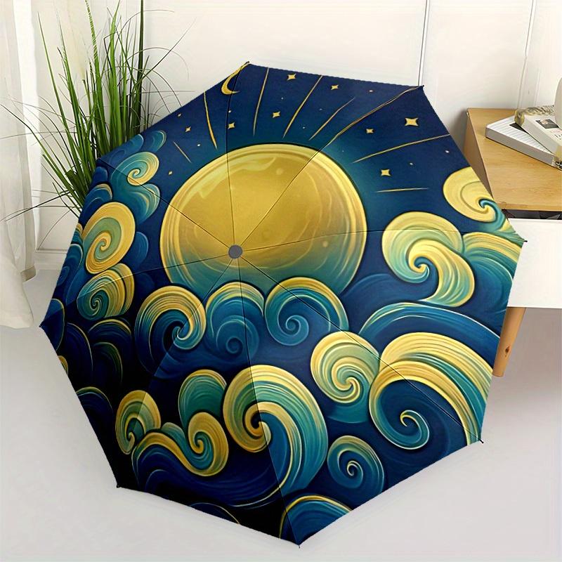 1pc Moon Waves Automatic Open/Close Umbrella, Portable Folding Umbrella for Travel, Themed Events, It Is Suitable As a Gift for Various Festivals, Out