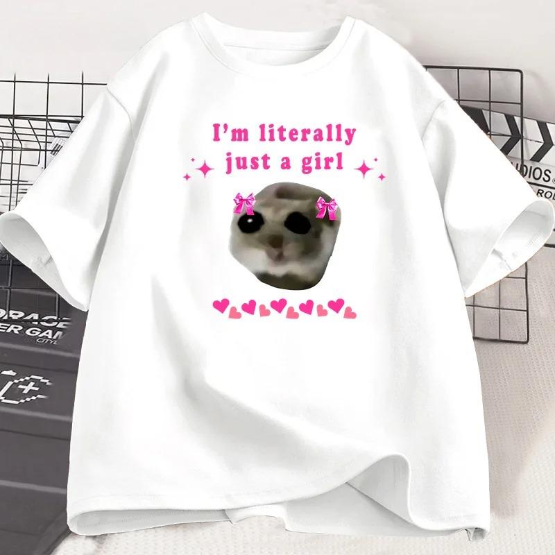 Funny Sad Hamster Im Just Little Girl Crew Neck T Shirt Casual Daily Short Sleeve Graphic Top For Unisex Unisex