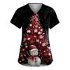 Women's Fashion V-Neck Short-Sleeved Workwear With Pockets Christmas Print Top Caregiver Uniform