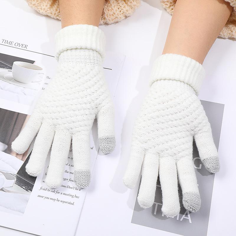New Embroidered Gloves Female Cute Cartoon Smiley Face Bear Autumn and Winter Warm and Cold-proof Men's and Women's Needles