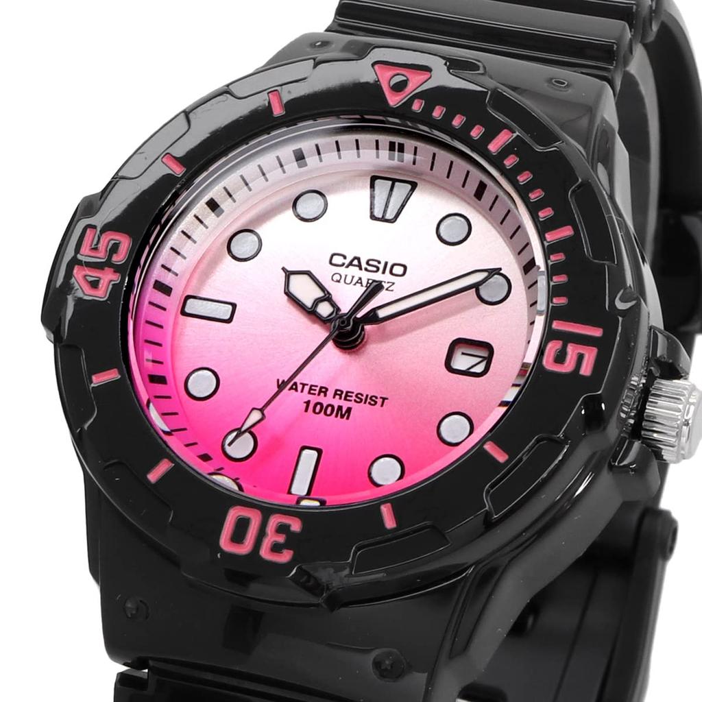 Casio Analog Watch for Women and Gloss Black with Pink Overseas Model LRW-200H-4EV Kids, Metallic, [Used]