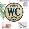 2D Flat, 1pc Vintage WC TOILET Round Metal Sign, Retro Blue And White Decorative Plaque With Rustic Pattern, Funny Bathroom Restroom Wall Art, Ideal