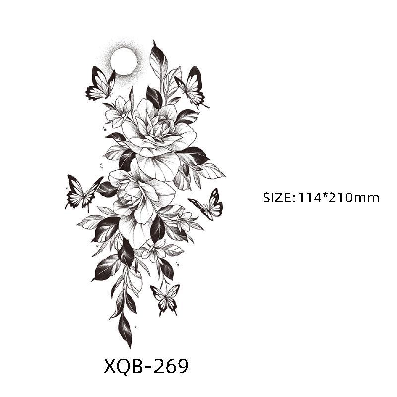 Waterproof Black & White Sketch Flower Half Sleeve Tattoo Stickers