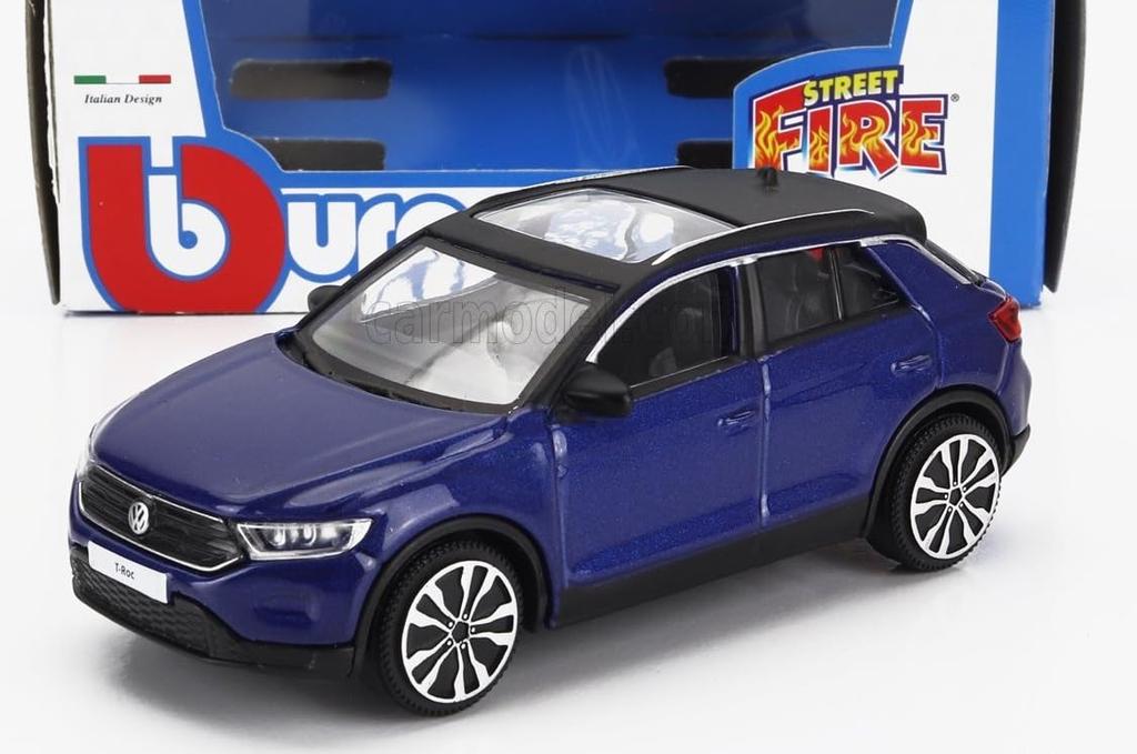 Bburago Volkswagen Scale Diecast Model Car SUV 2021 1/43 T-Roc (Blue Metallic)