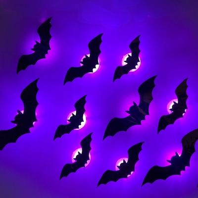 LED Halloween 3D Lighted Bats Battery Powered PVC Wall Decor Light Halloween Spider Atmosphere Lamp for Stairs Bedroom Window
