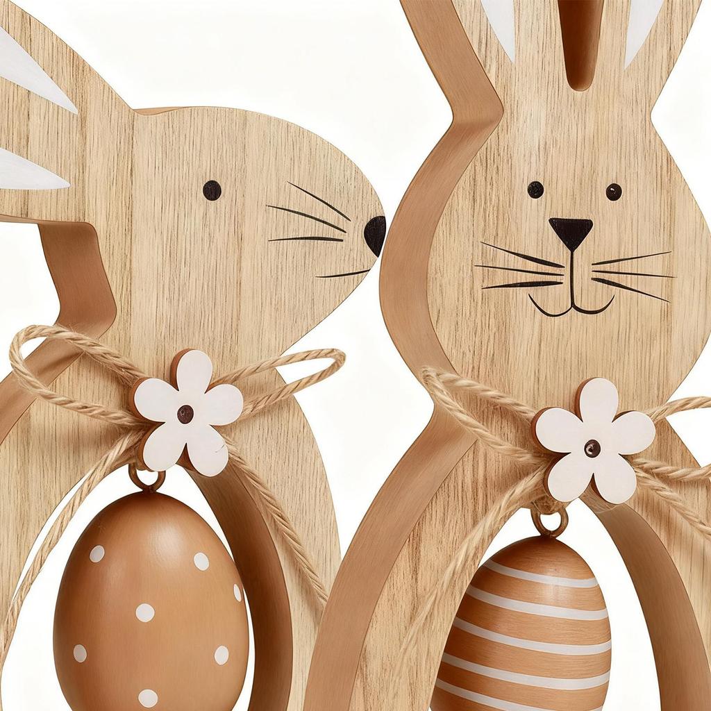 Wooden Easter Bunny Decor 2 Pieces Holiday Decoration Spring Table Centerpiece for Home Office Apartment Living Room Bedroom