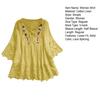 Women Shirt V-neck Lace-up Half Sleeve Pullover Tops Solid Color Loose Fit Embroidery Lace Flower Splicing Shirt