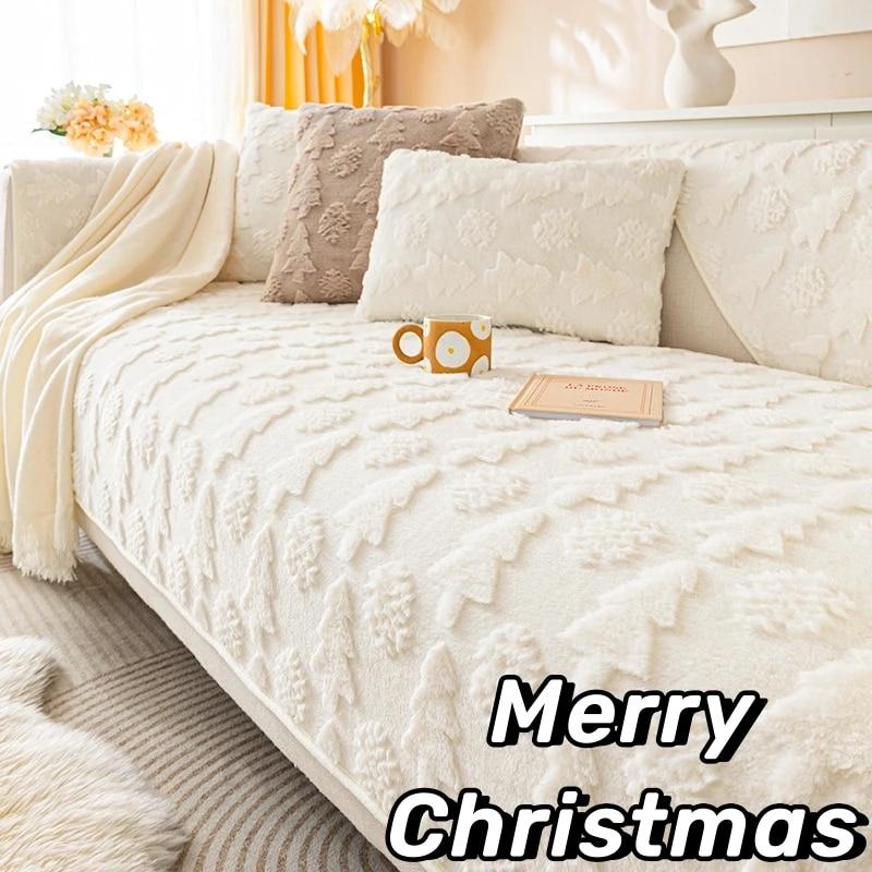 Merry Christmas Soft Faux Fur Warm Sofa Covers Anti-slip Couch Protector Solid Color Sofa Cover Towel Sofa Blanket Pet Kid Mat
