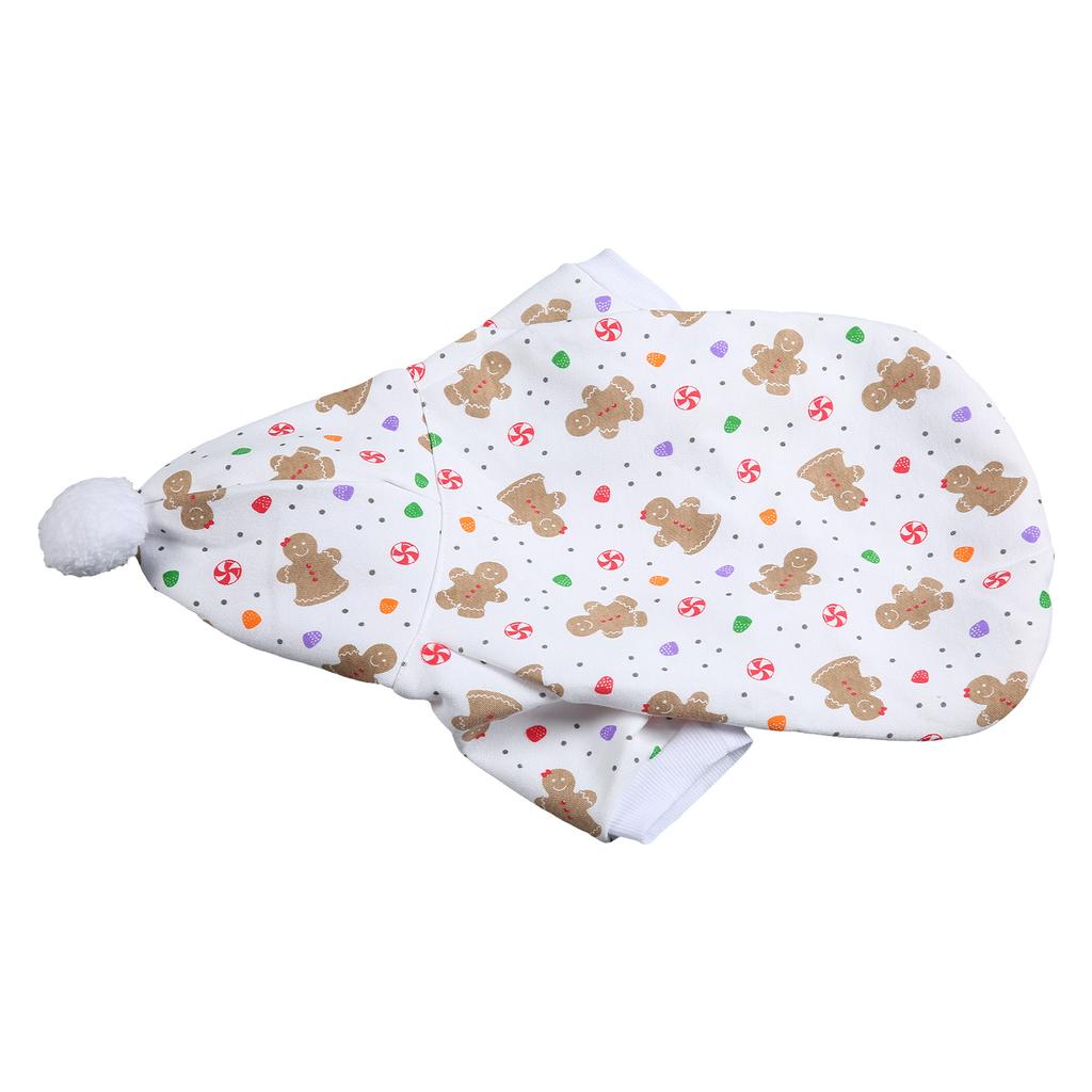 Weihnachts-Hunde-Hoodie Weißer Hintergrunddruck Niedlicher Lebkuchenmann Hund Warme Kaltwetterjacke für