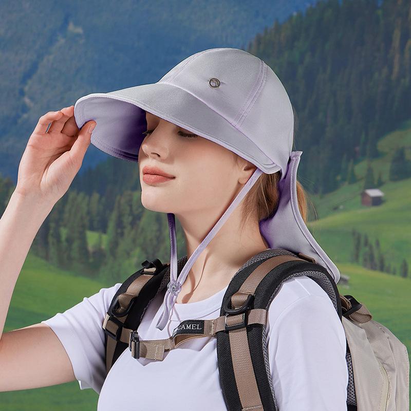 Spring and Summer Outdoor Sunscreen Hat Can Hang Mask Hat Women's Big Brim Shawl Bucket Hat Versatile Fashion Sun Hat