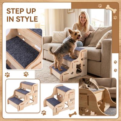 Wooden Pet Stairs For Small Dogs & Cats, Non- Steps For Couch & Bed, Joint Pet Climbing Ladder