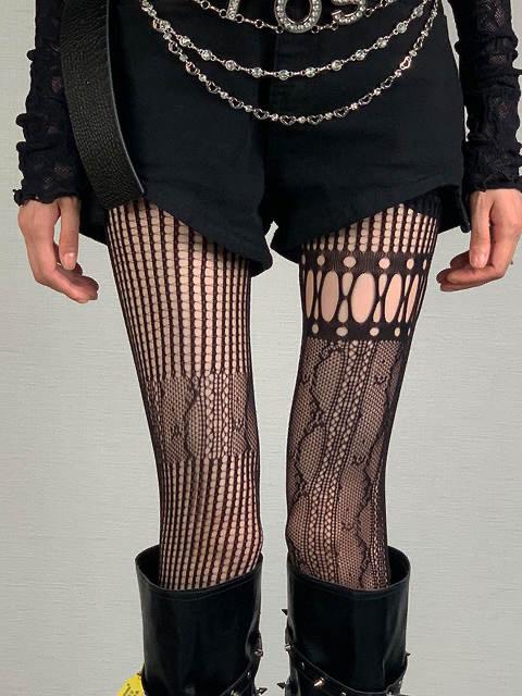 Vintage Hollowed-Out Floral Lace Babes Jacquard Net Socks Y2K Fishnet Socks Black Sexy Bottom Socks Women 6235