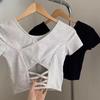 Elegant Summer Women's Short-Sleeve T-Shirt with Open Back and Chest Pads