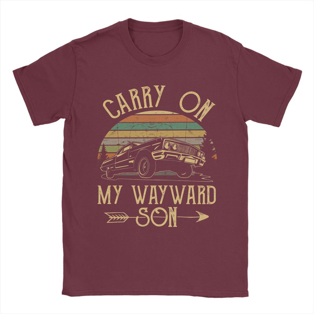 Supernatural Carry On My Wayward Son Dark Heather T-Shirts Men Novelty Crewneck Short Sleeve T Shirt Gift Idea Clothing