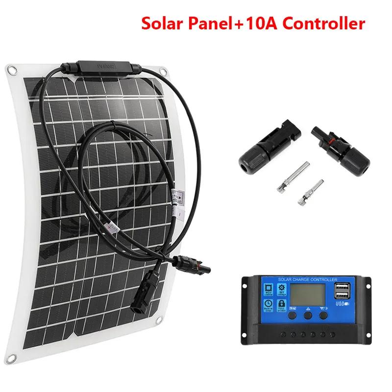 30W-600W Flexible Solar Panel 12V Battery Charger Dual USB With 10A-100A Controller Solar Cell Power Bank for Phone Car Yacht
