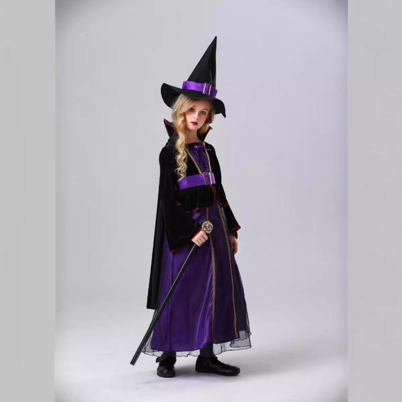 Kids Halloween Witch Costume Girls Stage Performance Dress Cosplay Party Outfit Purple
