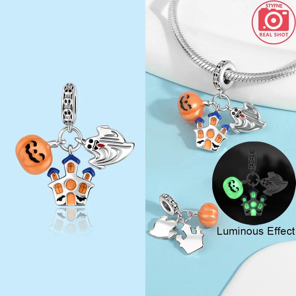 Copper Halloween Pumpkin Cart Magic Witch Ghost Original Charms Beads Fit Bracelet Jewelry Diy Women Birthday Gift Necklace