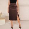 Women's New Slit High Waist Drawstring with Solid Color Mid Length Skirt