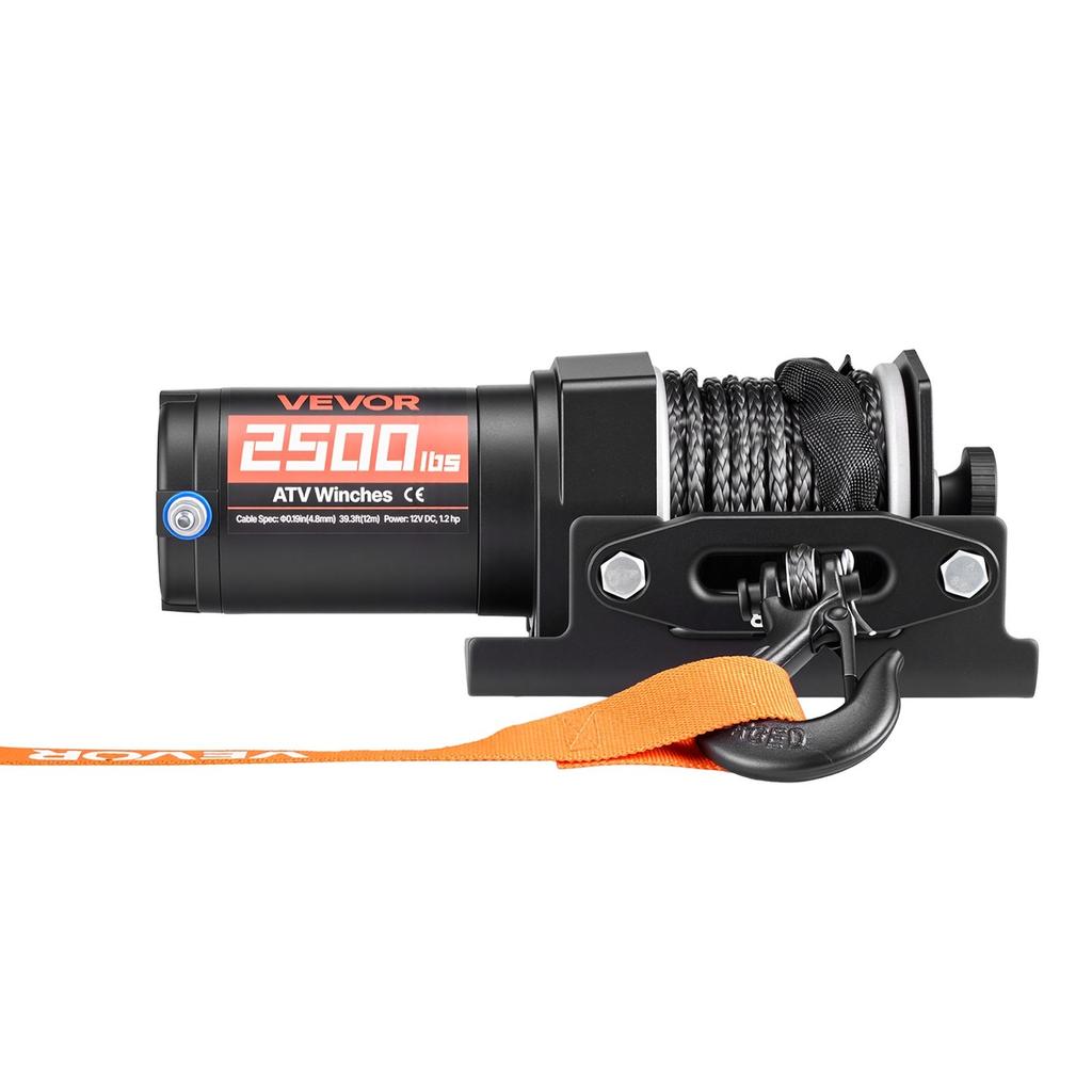 Wciągarka elektryczna 1134 kg, Wciągarka 12V DC do ATV/UTV z liną syntetyczną 4,8 mm x 12 m i przewodowym pilotem zdalnego sterowania, Wodoodporność IP55, Rolka prowadząca z aluminiową obudową