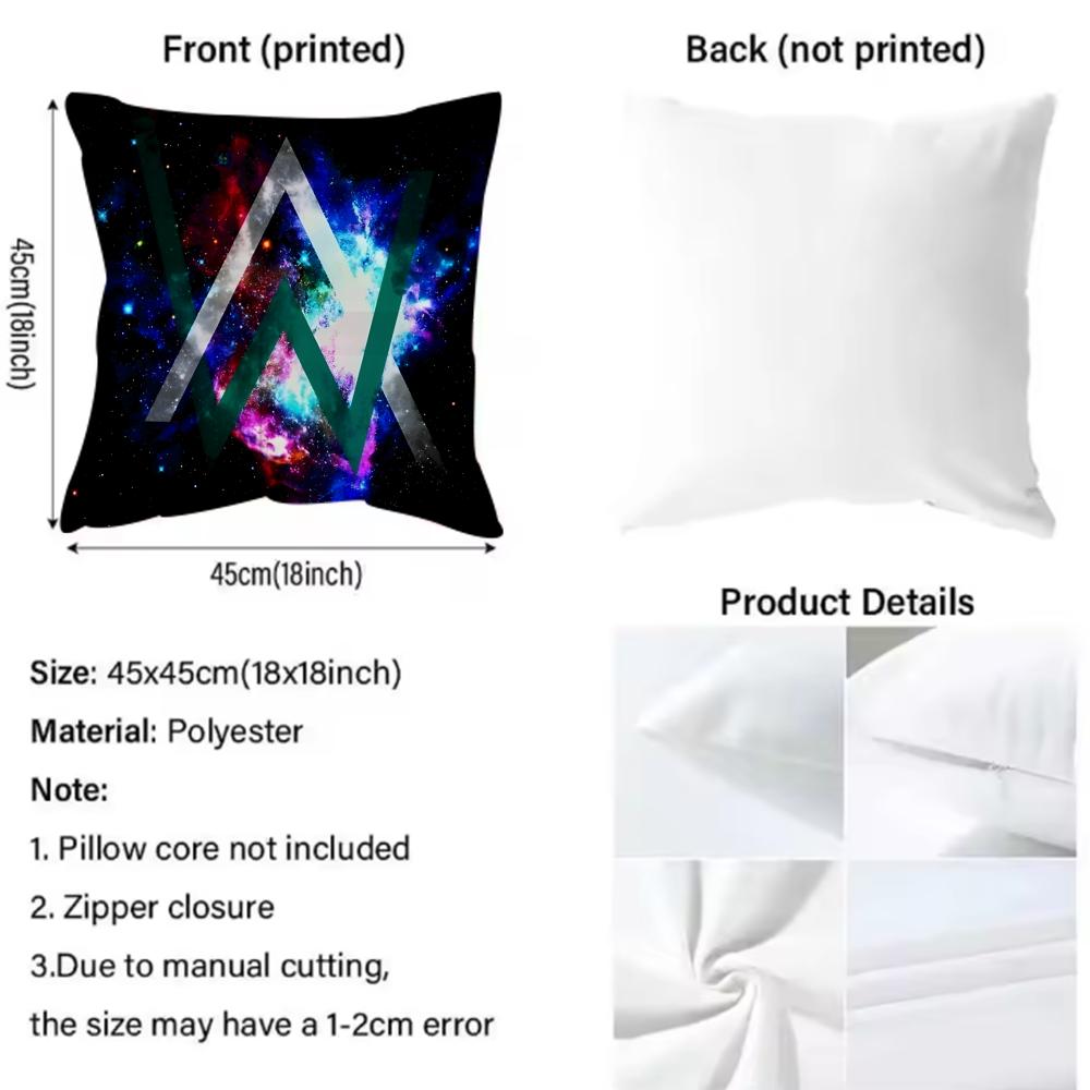 A-Alan Walker Popular Singer Cushion Cover Pattern Printed Pillowcase for Living Room Sofa Cushion Cover & Bedroom Decor