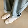 Sheepskin version~ Soft leather silver square head bow light mouth leather thin Mary Jane shoes women's flat ballet shoes