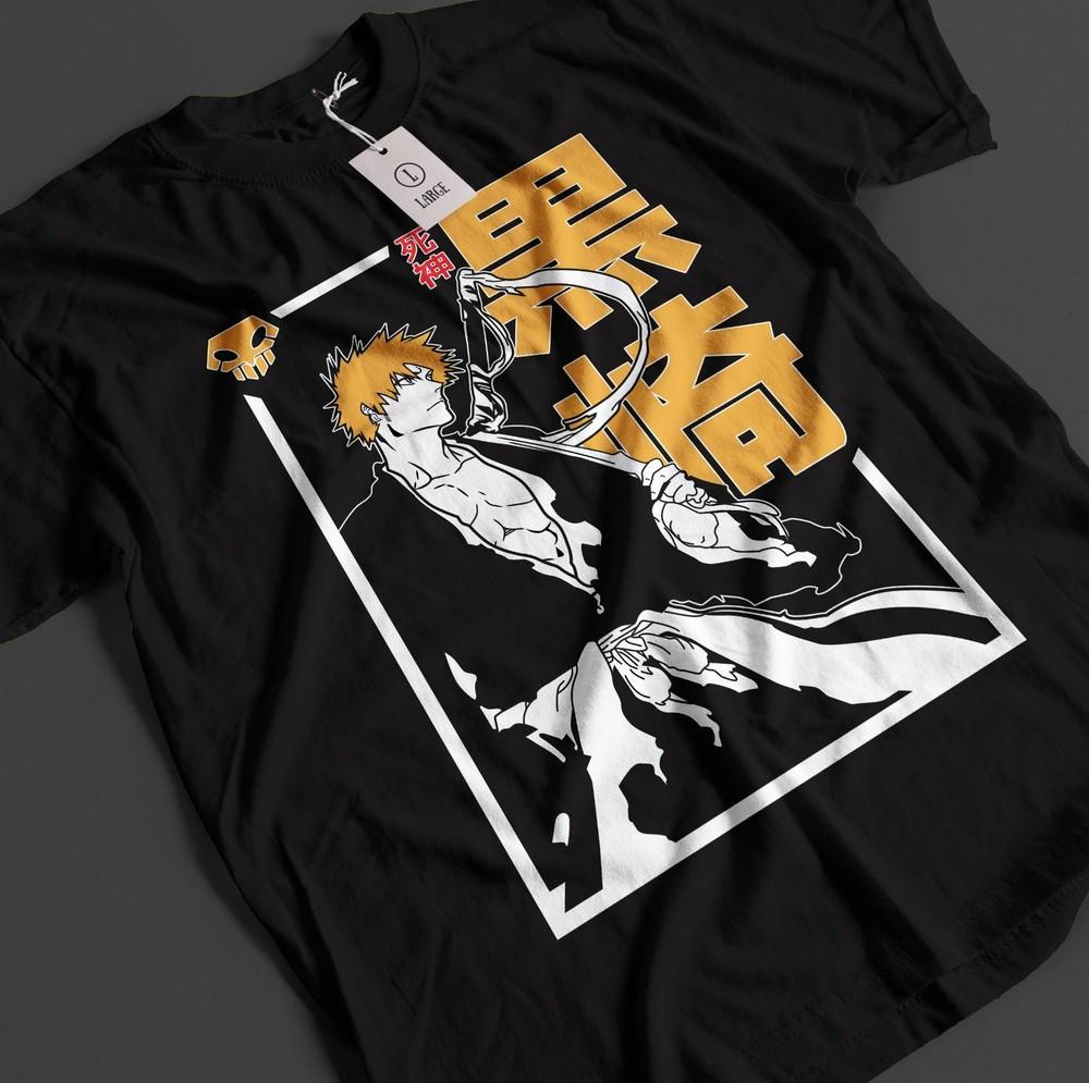 

Bleach Anime Shirt Ichigo Bankai T-Shirt Byakuya Tshirt Aizen Zaraki Unisex Tee L