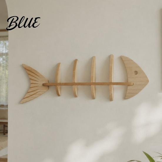 Small Apartment Space Saving Shelf Fish Bone Storage Rack Wood Wall Mounted Floating Shelf Ocean Style Entryway Decorative Art Display for