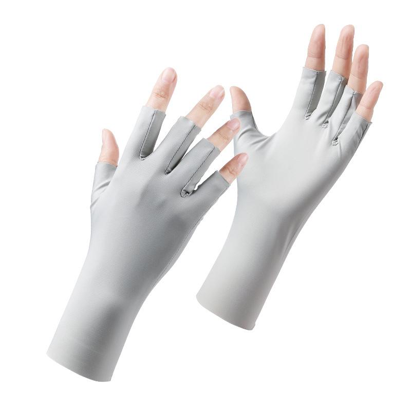 Letní ledové hedvábné opalovací rukavice s polovičními prsty Šetrné k pokožce Prodyšné Odolné proti UV záření Tenký styl Řidičské Rukavice na prsty Proti černání Nehtové umění