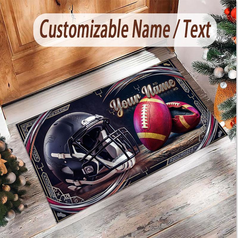 American Football Theme Soft Crystal Velvet Rug Custom Name & Text Print Non Slip Floor Rug for Bedroom Living Room