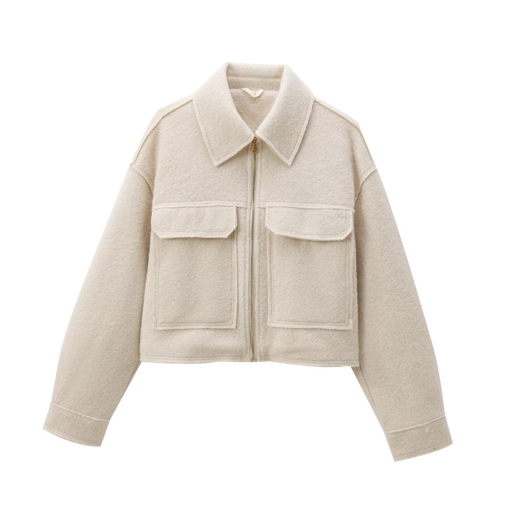 Autumn new women's clothing, European and American French design beaded leather tweed short jacket