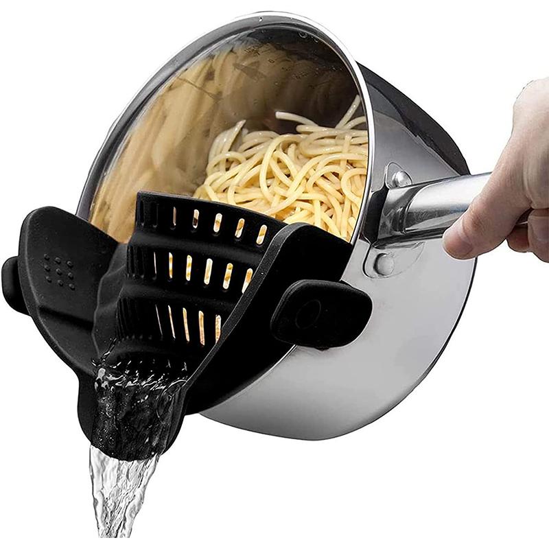 Adjustable Silicone Clip-On Kitchen Strainer for Pots Pans and Bowls Handheld Pasta Strainer Rice Strainer Kitchen Tools